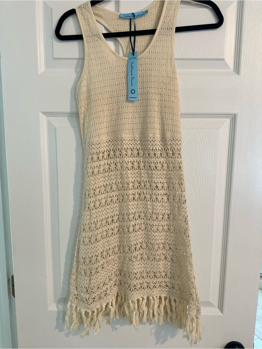 Swim coverup cream Crochet Fringe Dress